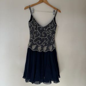 Vintage Oleg Cassini Beaded Silk Flouncy Party Dress
